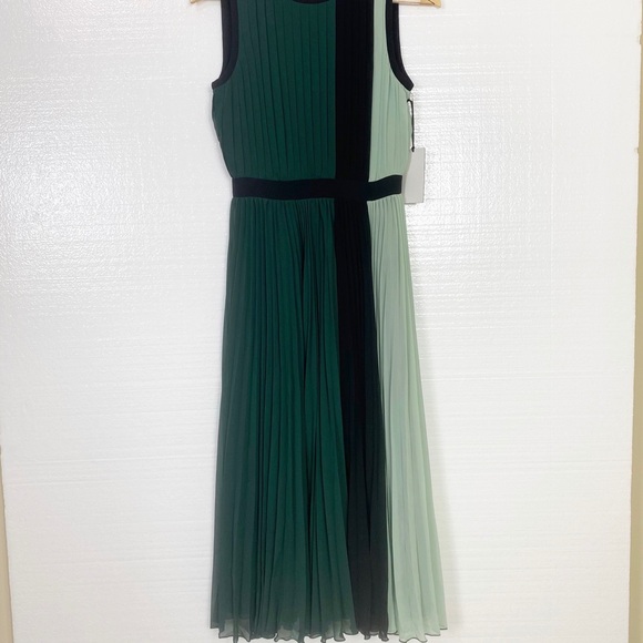 Halogen Midi Dress Work Career Cute Fancy Pleated Colorblock Nordstrom Lined Sz2 - Picture 2 of 10